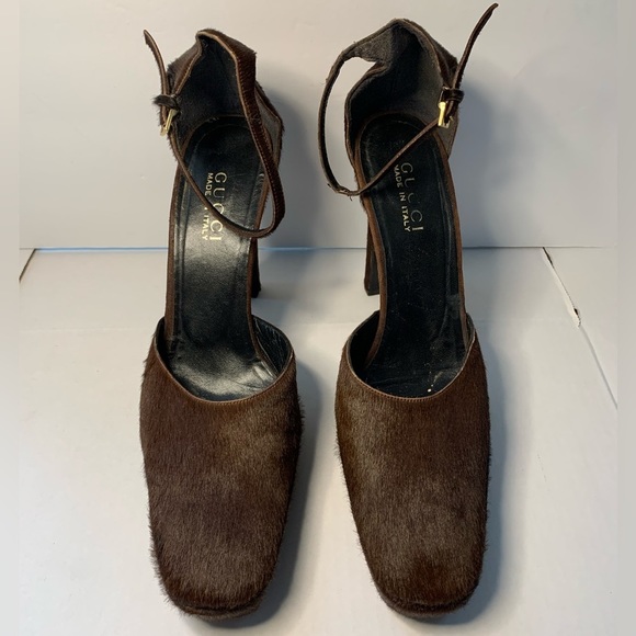 Gucci PLATFORM HEELS CHOCOLATE PONY FUR SIZE 10 B😍 - Picture 3 of 14